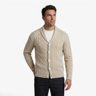 Men's cardigan with button closure, featuring a soft knit warm layer perfect for autumn and winter, showcasing a classic cable knit design. 4