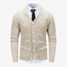 Men's cardigan with button closure, featuring a soft knit warm layer perfect for autumn and winter, showcasing a classic cable knit design. 6