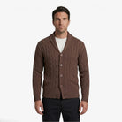 Men's cardigan with button closure, featuring a soft knit warm layer perfect for autumn and winter, showcasing a classic cable knit design. 8