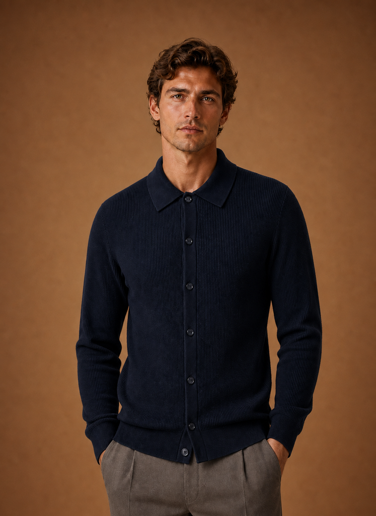 Men's black cardigan sweater featuring a button front, V-neck design, and long sleeves, perfect for stylish layering and versatile outfits. 0