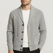 Men's classic fit cardigan made from soft merino wool featuring a button placket, ideal for versatile layering in casual or formal settings. 0