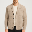 Men's classic fit cardigan made from soft merino wool featuring a button placket, ideal for versatile layering in casual or formal settings. 2