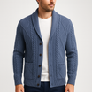 Men's classic fit cardigan made from soft merino wool featuring a button placket, ideal for versatile layering in casual or formal settings. 3