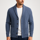 Men's classic fit cardigan made from soft merino wool featuring a button placket, ideal for versatile layering in casual or formal settings. 3