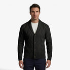 Men's cardigan featuring a stylish cable knit design, made from soft knit fabric, perfect for versatile layering in multiple colors. 2