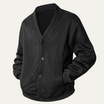 Men's V-Neck Cardigan with Button Front in soft cable knit, perfect for a cozy fit, available in black, grey, and white. 0