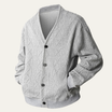 Men's V-Neck Cardigan with Button Front in soft cable knit, perfect for a cozy fit, available in black, grey, and white. 1