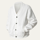 Men's V-Neck Cardigan with Button Front in soft cable knit, perfect for a cozy fit, available in black, grey, and white. 2