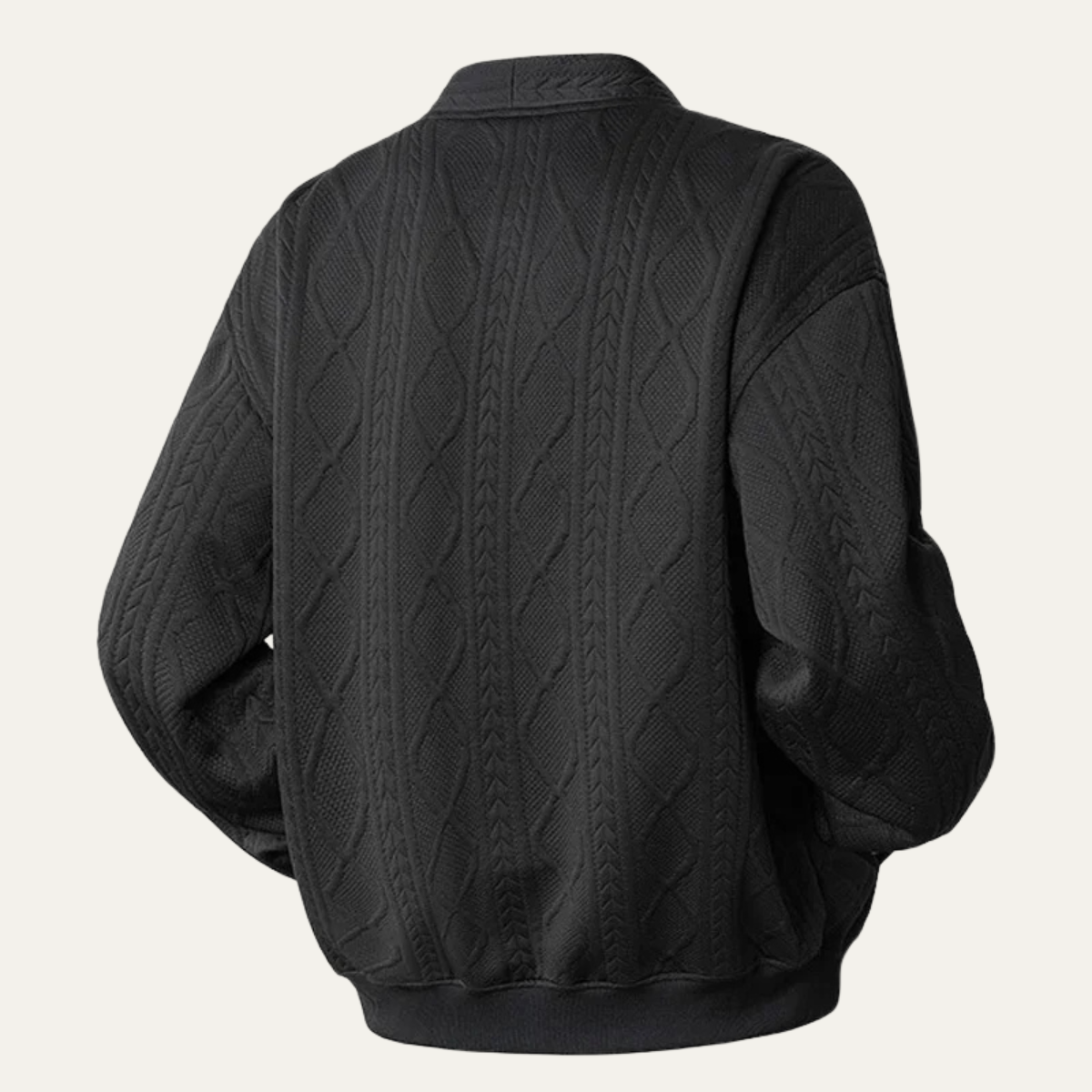 Men's V-Neck Cardigan with Button Front in soft cable knit, perfect for a cozy fit, available in black, grey, and white. 4