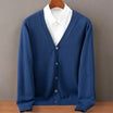 Men's cashmere cardigan in soft black featuring a button-up front and elegant V-neck design, perfect for stylish layering and comfort. 2