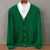 Men's cashmere cardigan in soft black featuring a button-up front and elegant V-neck design, perfect for stylish layering and comfort. 4