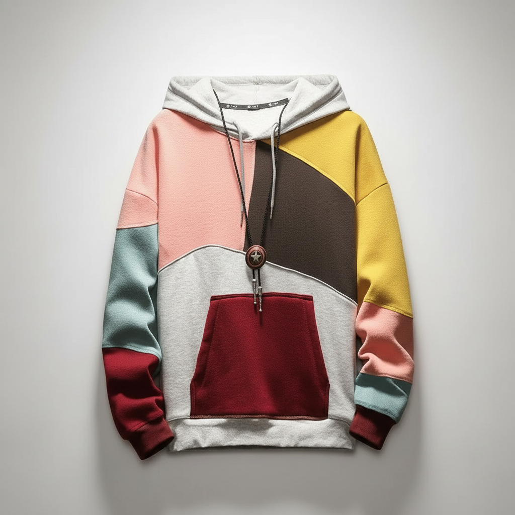 Men's colourblock hoodie featuring an adjustable hood and kangaroo pocket, crafted from a comfortable cotton blend for casual wear. 3