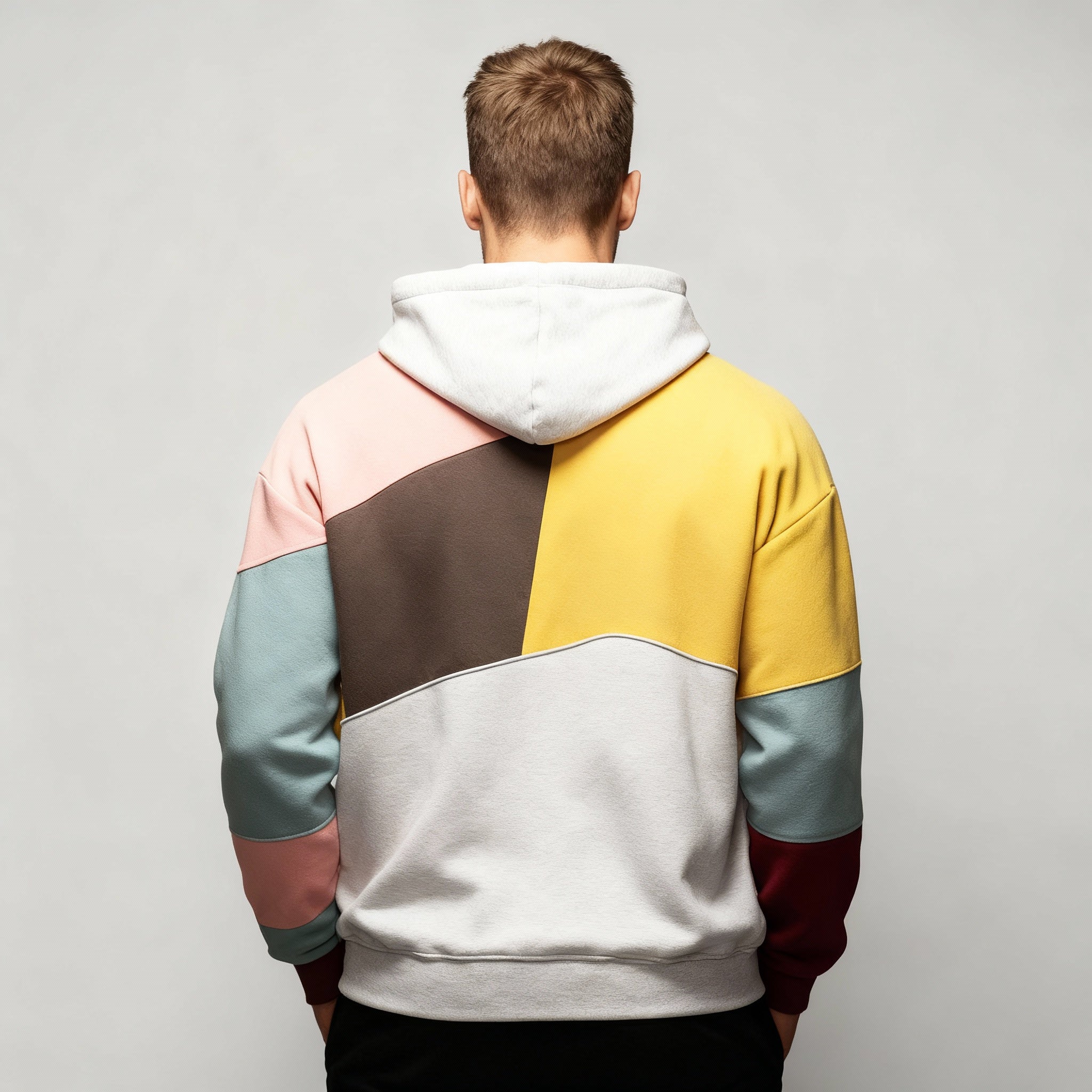 Men's colourblock hoodie featuring an adjustable hood and kangaroo pocket, crafted from a comfortable cotton blend for casual wear. 4