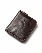 Men's cowhide leather zip wallet featuring a slim profile, durable design, and compact size, perfect for everyday use. 0
