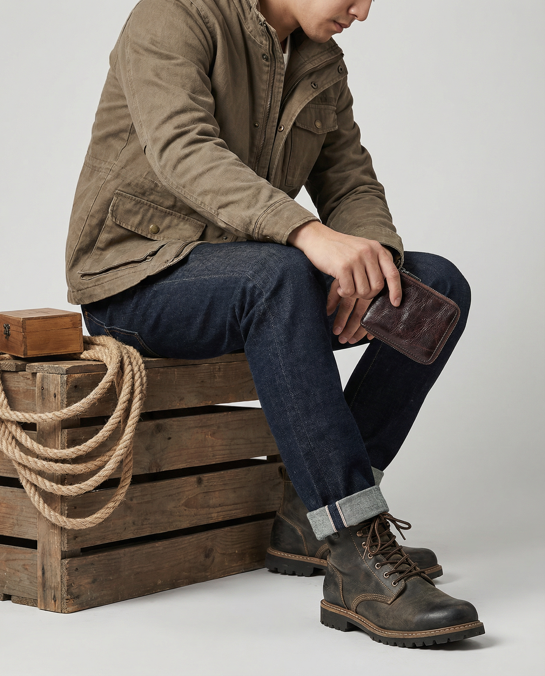 Men's cowhide leather zip wallet featuring a slim profile, durable design, and compact size, perfect for everyday use. 1