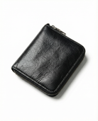 Men's cowhide leather zip wallet featuring a slim profile, durable design, and compact size, perfect for everyday use. 8