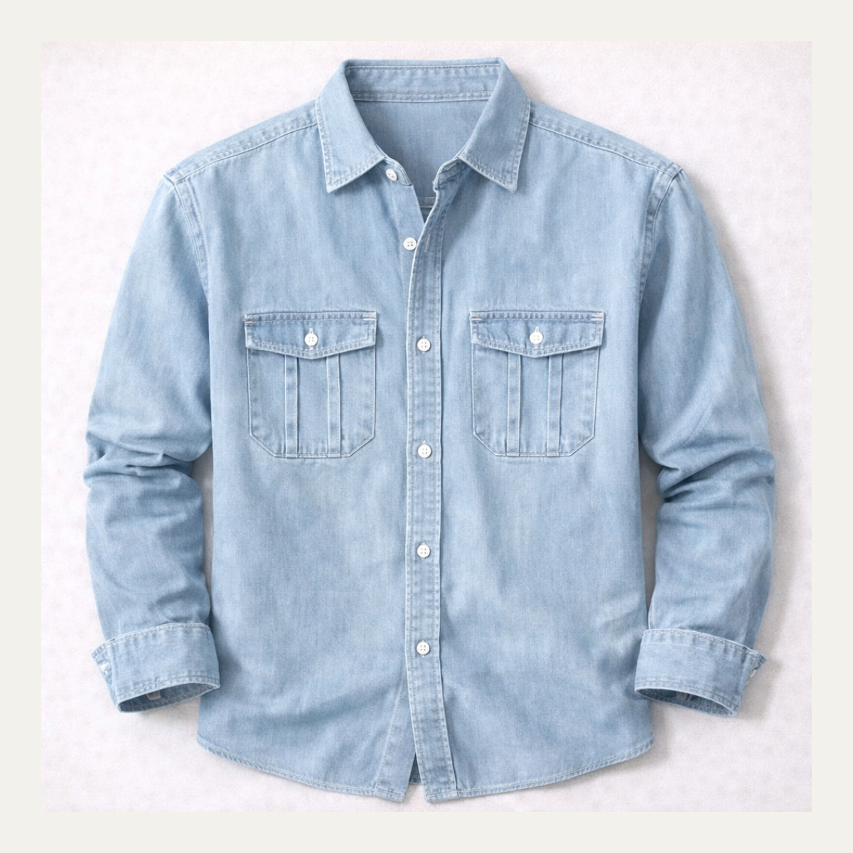 Men's denim long sleeve shirt featuring twin chest pockets and a washed finish, designed for a regular fit, perfect for casual and stylish outfits. 0