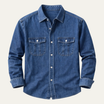 Men's denim long sleeve shirt featuring twin chest pockets and a washed finish, designed for a regular fit, perfect for casual and stylish outfits. 1