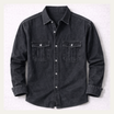 Men's denim long sleeve shirt featuring twin chest pockets and a washed finish, designed for a regular fit, perfect for casual and stylish outfits. 2