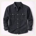 Men's denim long sleeve shirt featuring twin chest pockets and a washed finish, designed for a regular fit, perfect for casual and stylish outfits. 2