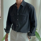 Men's denim long sleeve shirt featuring twin chest pockets and a washed finish, designed for a regular fit, perfect for casual and stylish outfits. 5