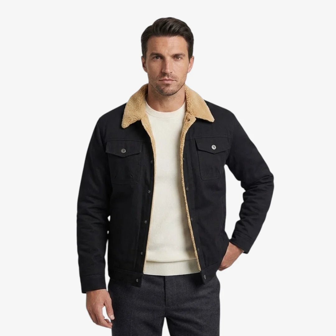 Men's fleece jacket featuring a classic lapel collar, designed for winter with soft warmth and refined style. 0