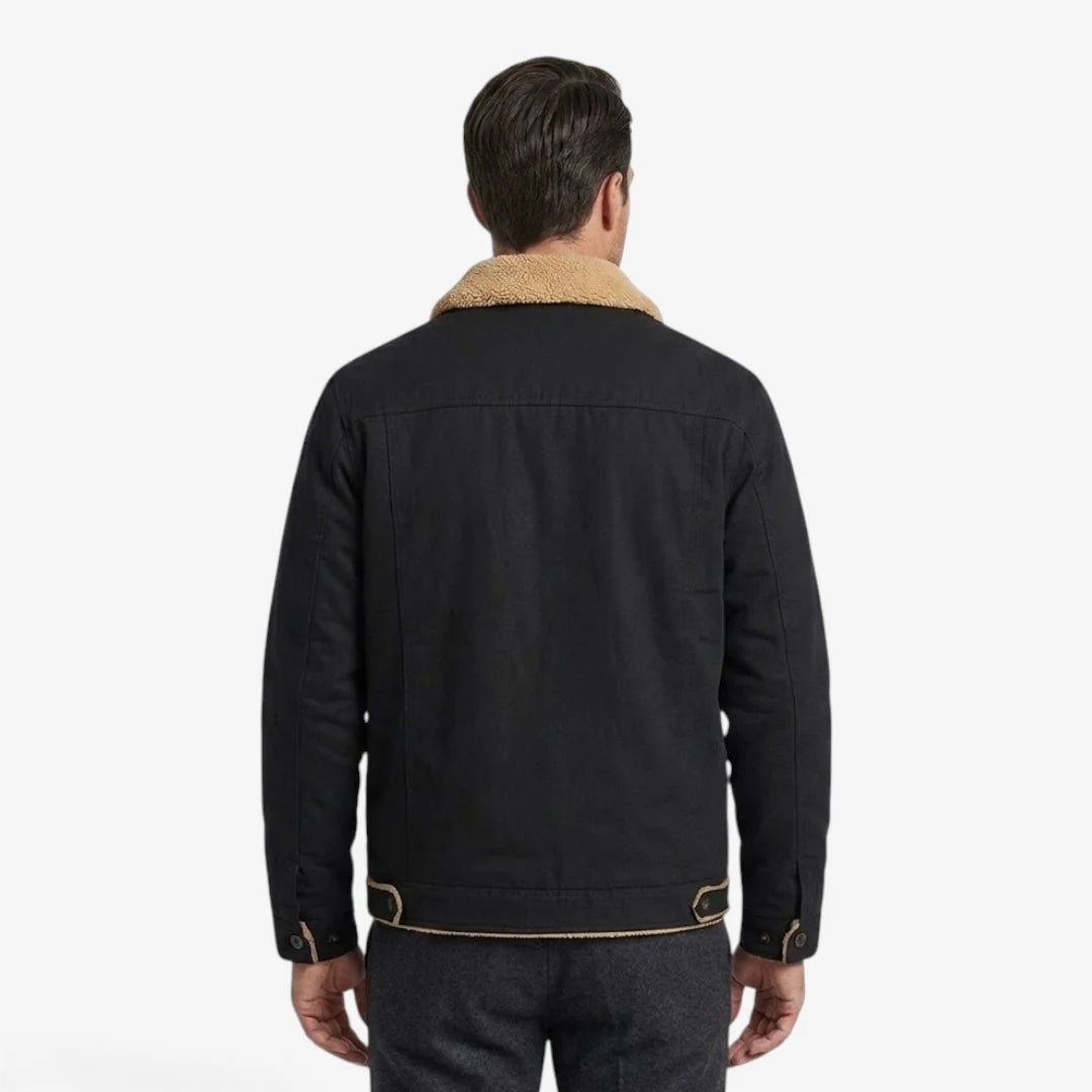 Men's fleece jacket featuring a classic lapel collar, designed for winter with soft warmth and refined style. 1