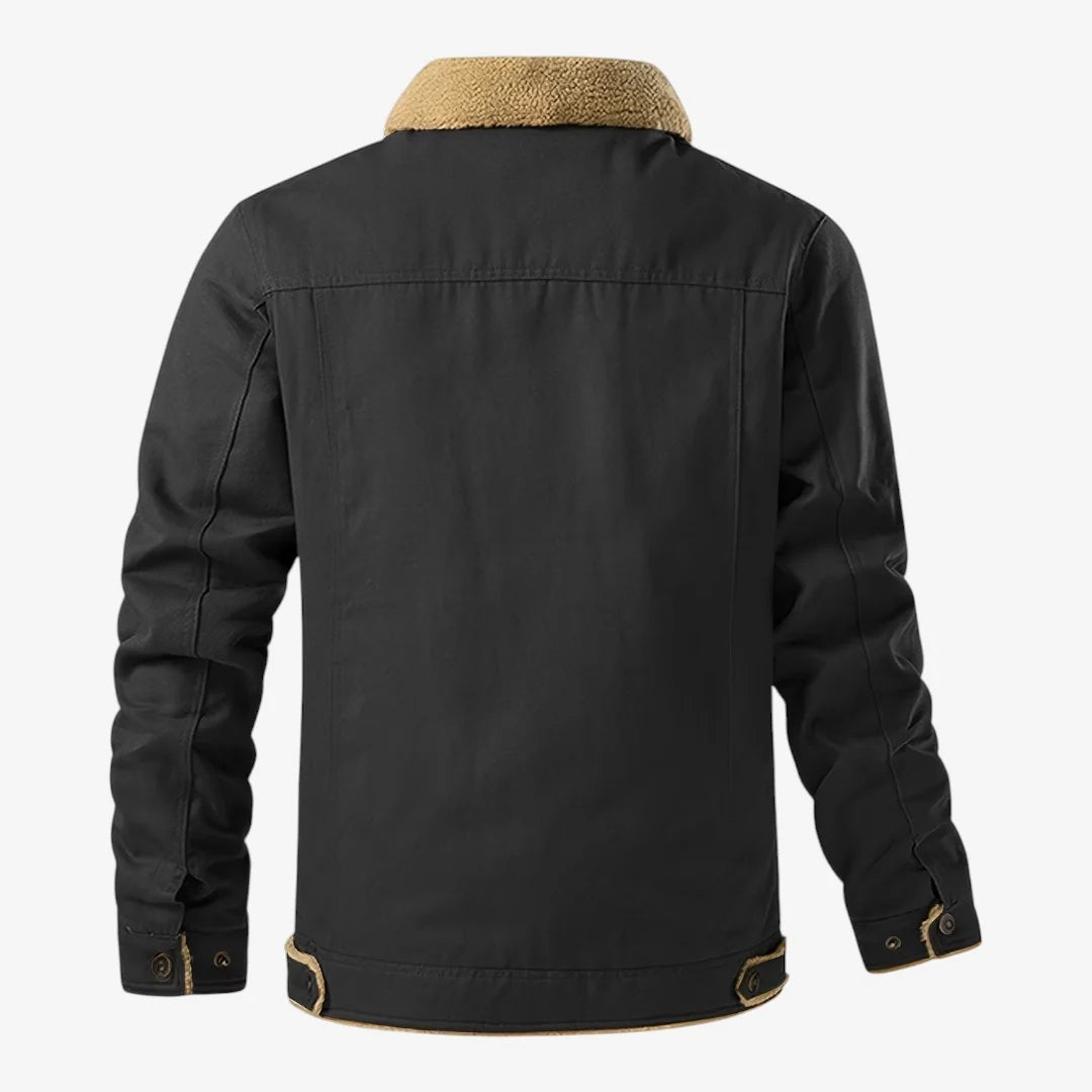 Men's fleece jacket featuring a classic lapel collar, designed for winter with soft warmth and refined style. 3