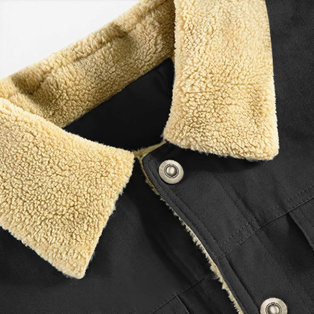 Men's fleece jacket featuring a classic lapel collar, designed for winter with soft warmth and refined style. 4