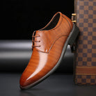 Men's black lace-up dress shoes featuring a comfortable fit and timeless design, perfect for formal occasions and professional settings. 3