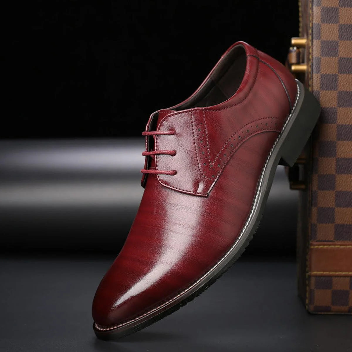 Men's black lace-up dress shoes featuring a comfortable fit and timeless design, perfect for formal occasions and professional settings. 4