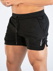 Men's mid waist polyester gym shorts featuring a drawstring closure for a comfortable fit, perfect for athletic activities and workouts. 3