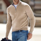 Men's half zip sweater featuring breathable fabric and a stand-up collar, designed for a regular fit and perfect for versatile layering. 1