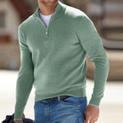 Men's half zip sweater featuring breathable fabric and a stand-up collar, designed for a regular fit and perfect for versatile layering. 4