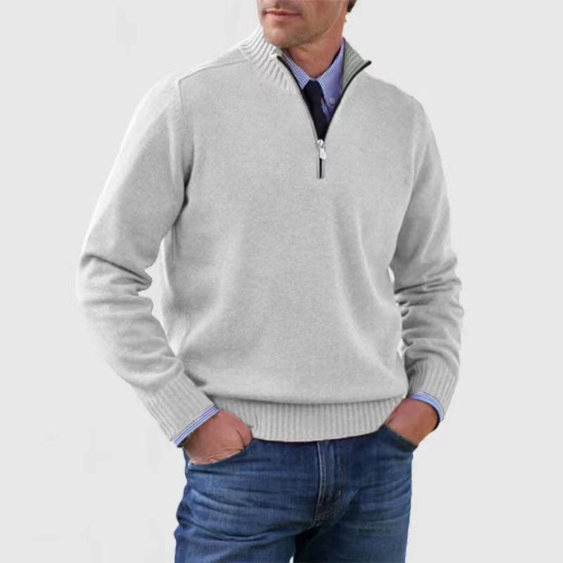 Men's half zip sweater featuring a tailored fit, designed for all-season wear with pilling-resistant knit fabric, perfect for a stylish and comfortable look. 0