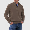 Men's half zip sweater featuring a tailored fit, designed for all-season wear with pilling-resistant knit fabric, perfect for a stylish and comfortable look. 1