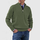 Men's half zip sweater featuring a tailored fit, designed for all-season wear with pilling-resistant knit fabric, perfect for a stylish and comfortable look. 3