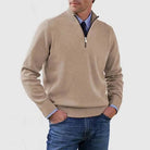 Men's half zip sweater featuring a tailored fit, designed for all-season wear with pilling-resistant knit fabric, perfect for a stylish and comfortable look. 6