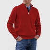 Men's half zip sweater featuring a tailored fit, designed for all-season wear with pilling-resistant knit fabric, perfect for a stylish and comfortable look. 7