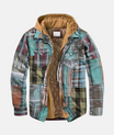 Men's hooded flannel overshirt with quilted lining, perfect for casual layering in cool weather. 0