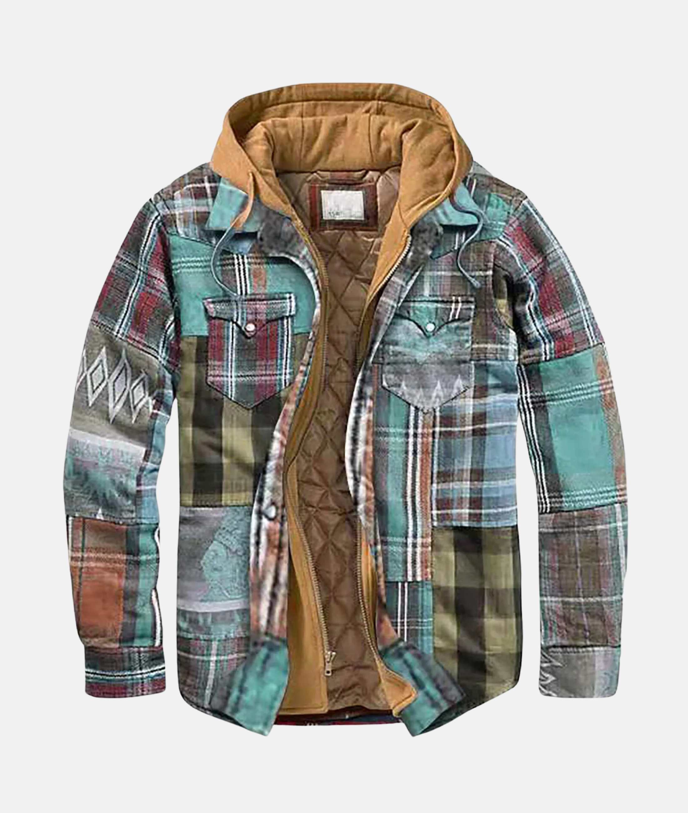 Men's hooded flannel overshirt with quilted lining, perfect for casual layering in cool weather. 0
