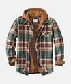 Men's hooded flannel overshirt with quilted lining, perfect for casual layering in cool weather. 1
