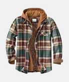 Men's hooded flannel overshirt with quilted lining, perfect for casual layering in cool weather. 1