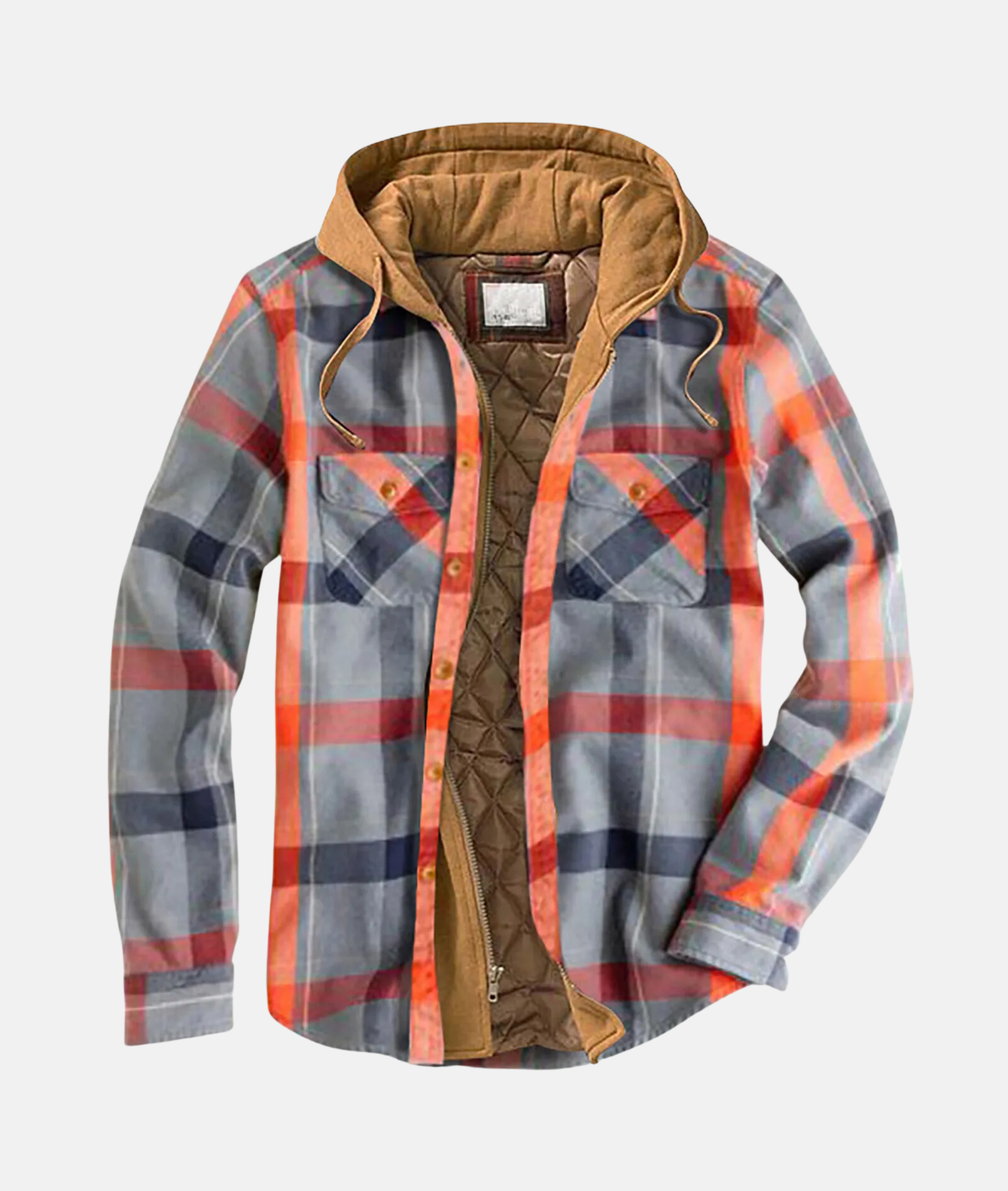 Men's hooded flannel overshirt with quilted lining, perfect for casual layering in cool weather. 3