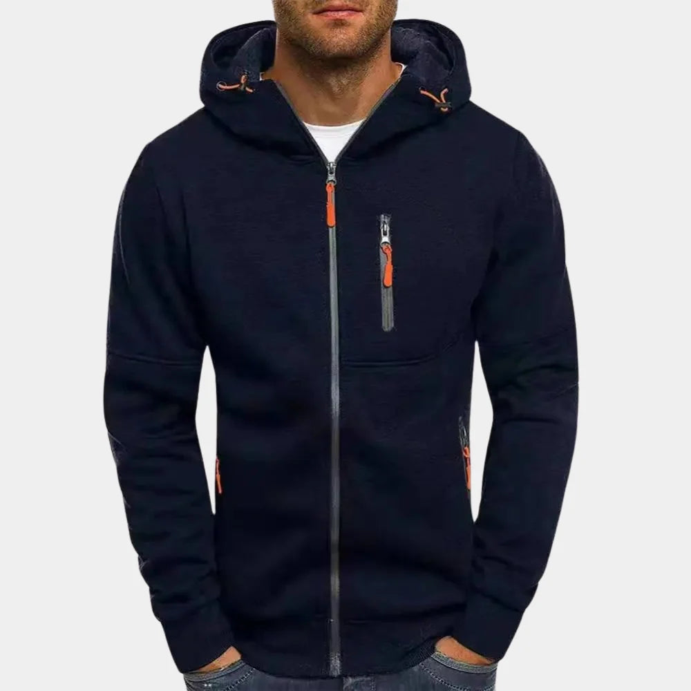 Men's hoodie featuring a full-length zipper, crafted from soft breathable fabric, designed for a casual relaxed fit, perfect for everyday wear. 11