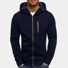 Men's hoodie featuring a full-length zipper, crafted from soft breathable fabric, designed for a casual relaxed fit, perfect for everyday wear. 11