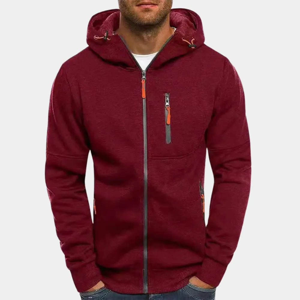 Men's hoodie featuring a full-length zipper, crafted from soft breathable fabric, designed for a casual relaxed fit, perfect for everyday wear. 12