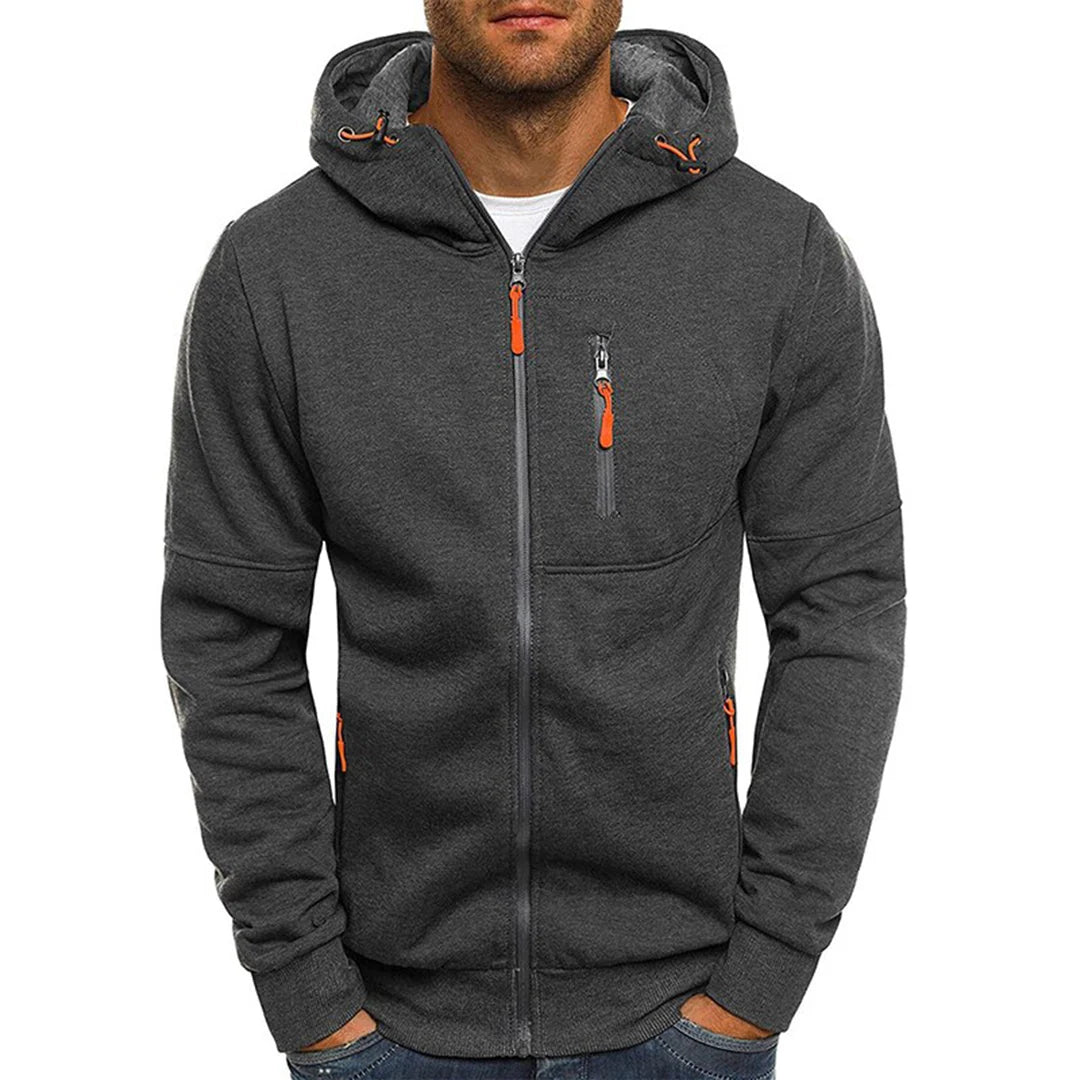 Men's hoodie featuring a full-length zipper, crafted from soft breathable fabric, designed for a casual relaxed fit, perfect for everyday wear. 2