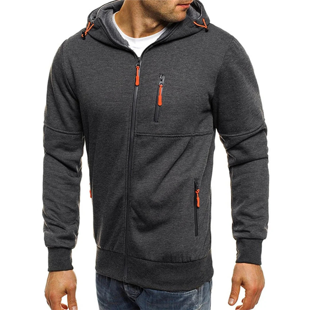Men's hoodie featuring a full-length zipper, crafted from soft breathable fabric, designed for a casual relaxed fit, perfect for everyday wear. 3