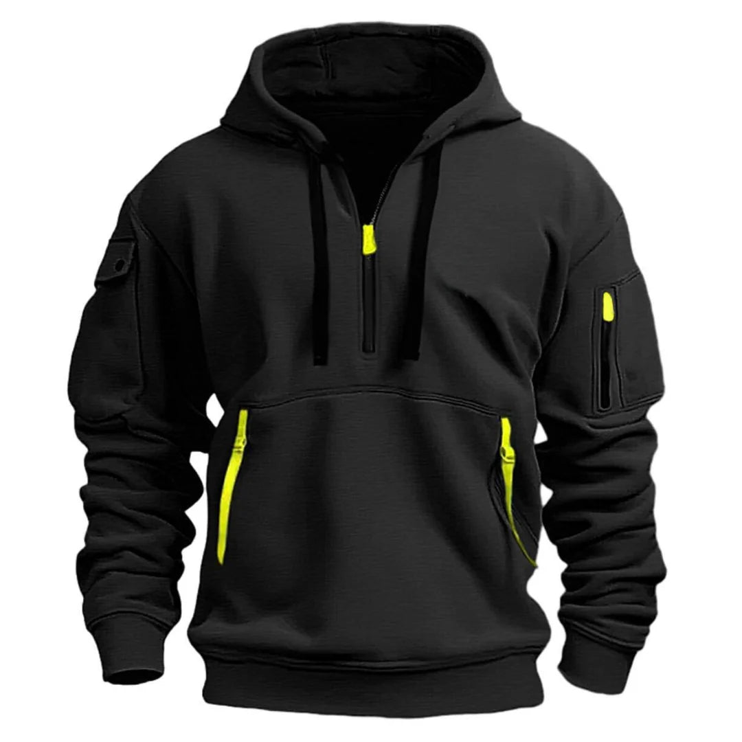 Men's hoodie featuring zipper pockets and soft, cozy fabric, designed for modern casual wear, perfect for everyday activities. 2